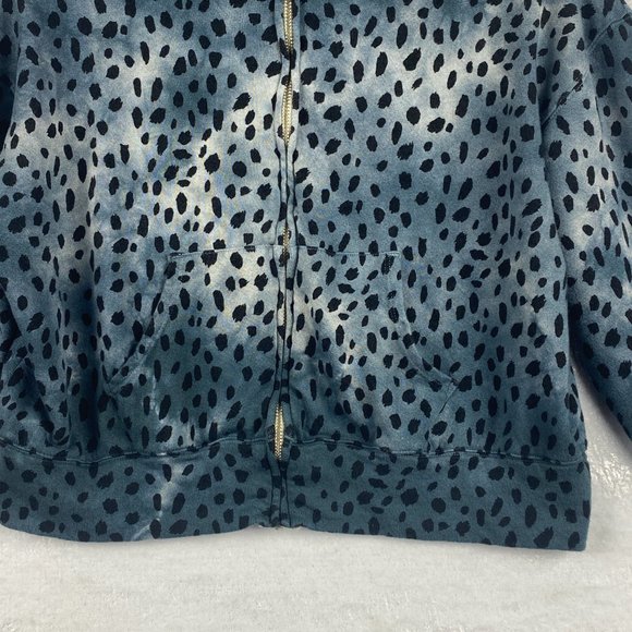 Monrow Hoodie Women XS Cropped Zip Up Cheetah Print Blue Jacket - Picture 4 of 14